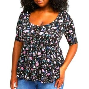 Torrid Black Floral Super Soft Elbow Sleeve Babydoll